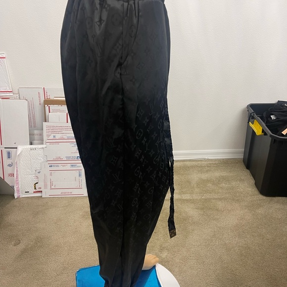 Satin Harem Trouser Running Pants, Black Jogger Track Pants, Size Large - Picture 8 of 16